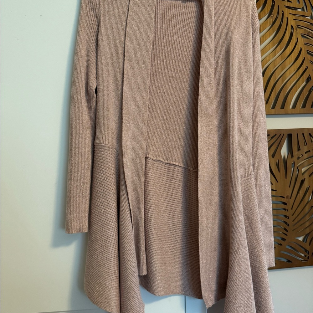 White House Black Market Pink Sparkly Ribbed Open Front Long Cardigan XS NWOT